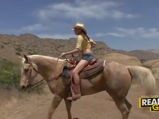 Superb brunette teen fancy woman missy stone outdoor cowboy style fuck