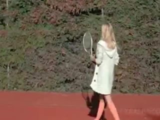 Dirty goddess prostitute Sasha teasing pussy with tennis racket