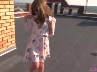 Erotic Student on the Roof lustful Blowjob and Doggy Fuck - Outdoor