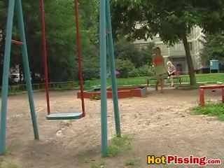 Muddy Teen Pisses Onto The Children Playground