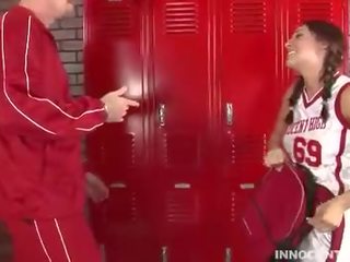 Pleasant brunette teen getting fucked hard in the locker ro