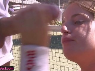 Nasty amateur couple fucking on a tennis court