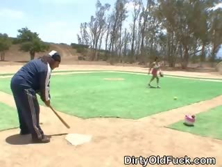 Big Titty Brunette Teen On A Baseball Diamond Outdoors